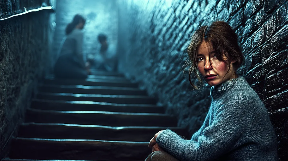 Charlott – Montag, der 8. Juni 7 Dunkle Treppe mit nachdenklicher Person.