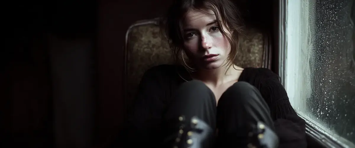 Charlott - Freitag, der 14. März 1 Frau sitzt nachdenklich am Fenster.