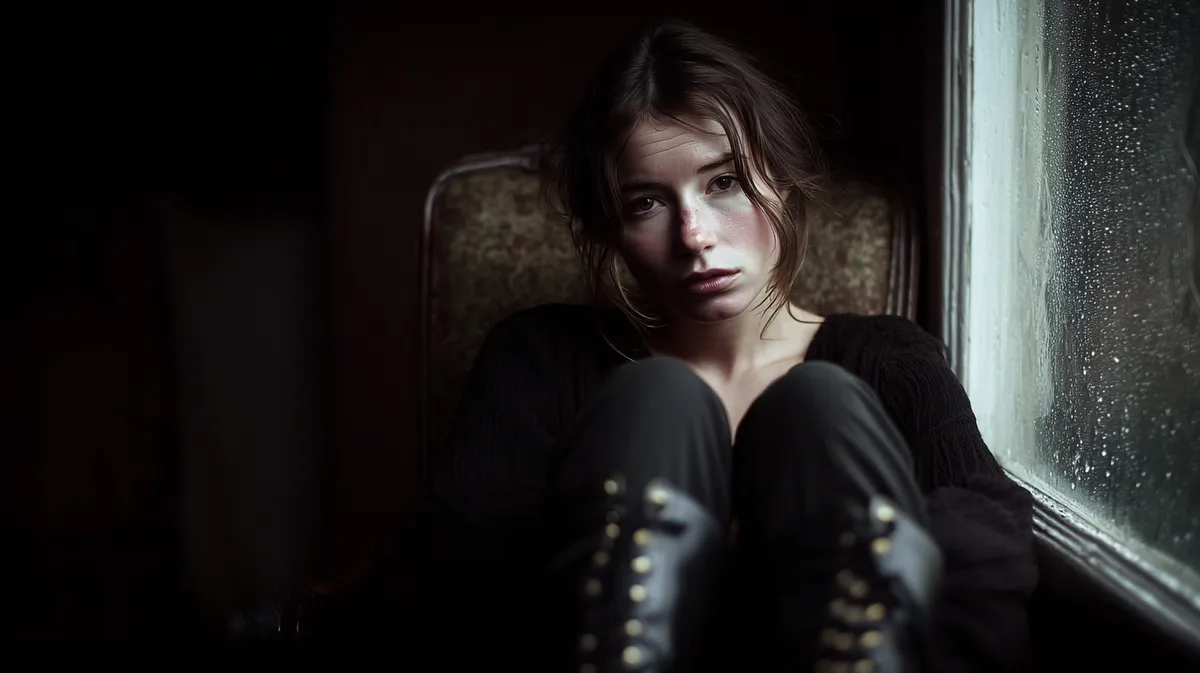 Charlott - Freitag, der 14. März 2 Frau sitzt nachdenklich am Fenster.