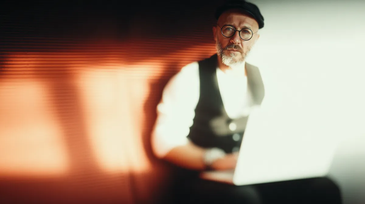 Mann arbeitet am Laptop, Schatteneffekt.