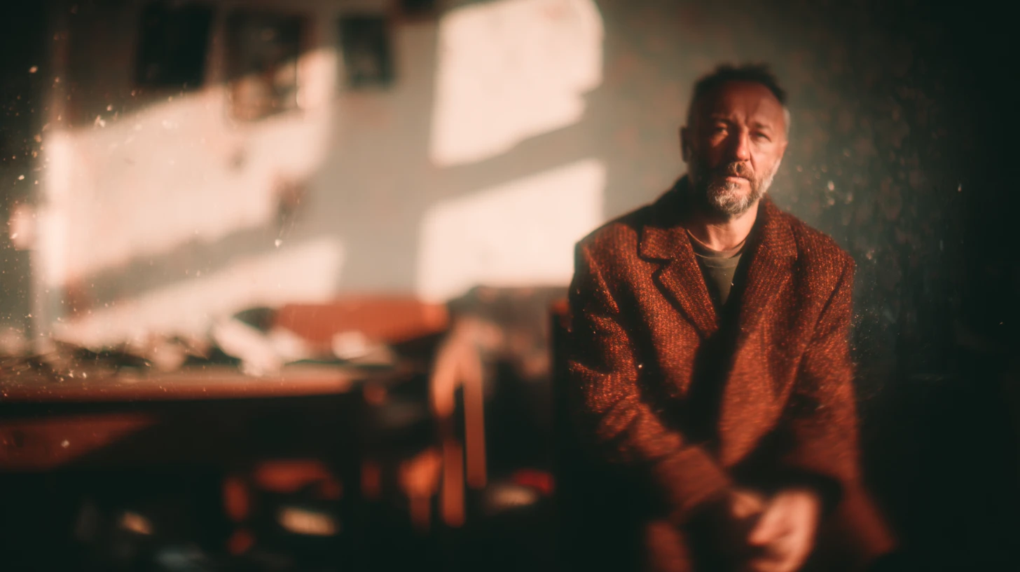 Nachdenklicher Mann in warmem Licht.