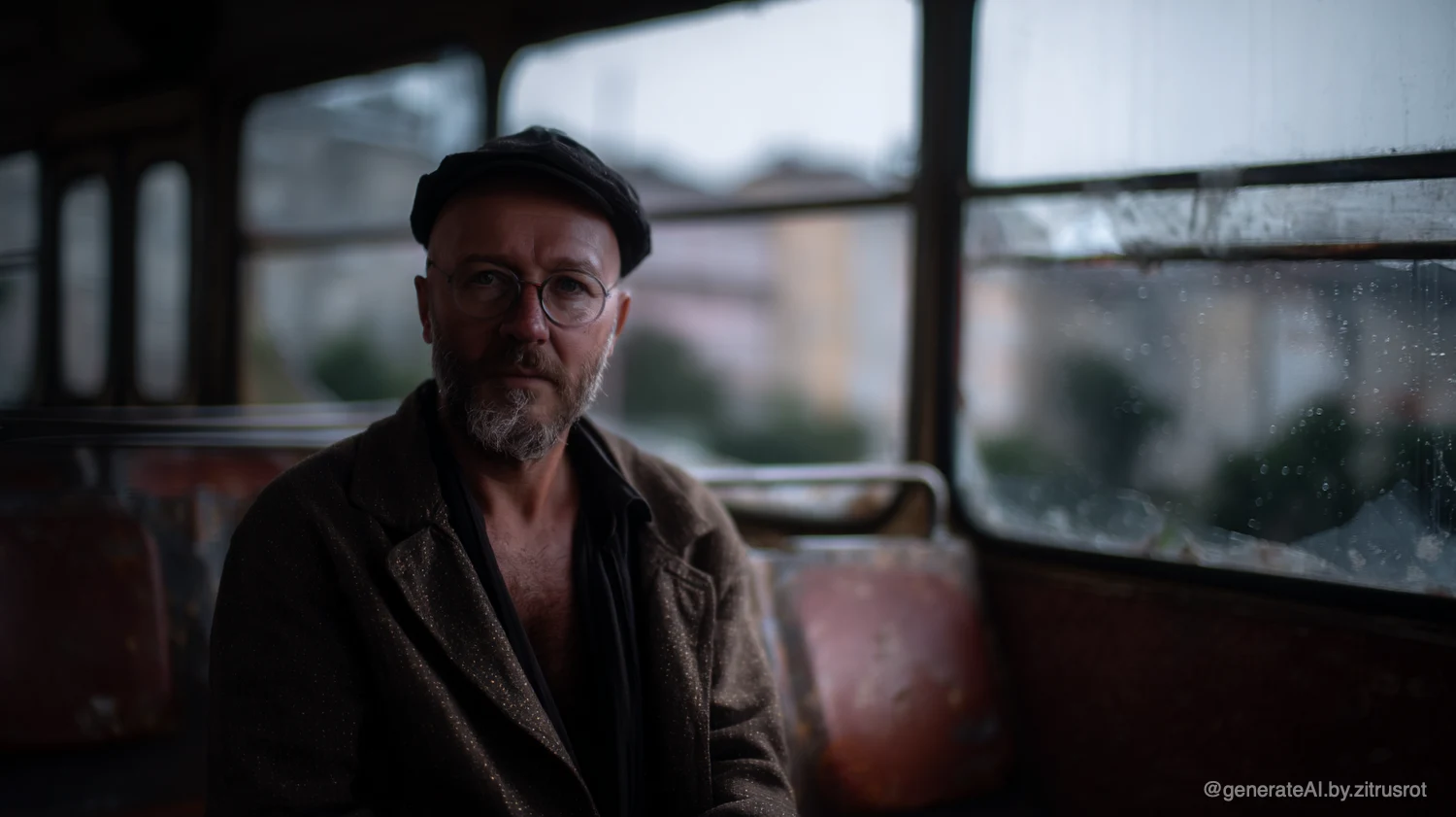 Ein Mann in der Straßenbahn